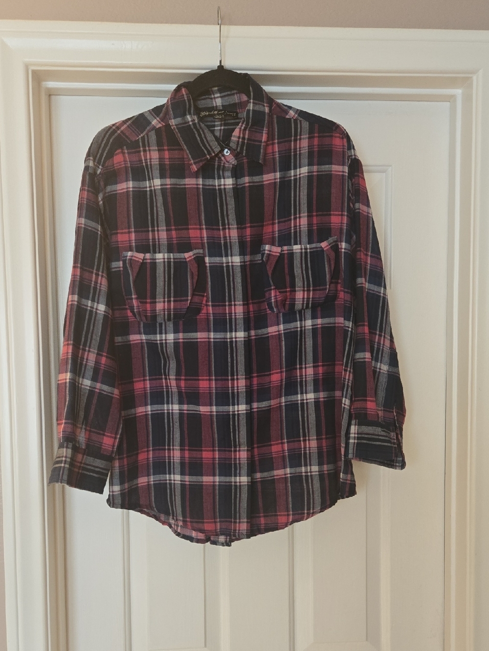 Elizabeth and James Pink and Black Plaid Button-Down Shirt